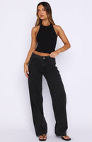 Bring The Style Low Rise Wide Leg Jeans Black Acid Wash