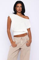 Can't Change My Mind Off Shoulder Cinched Top Off White
