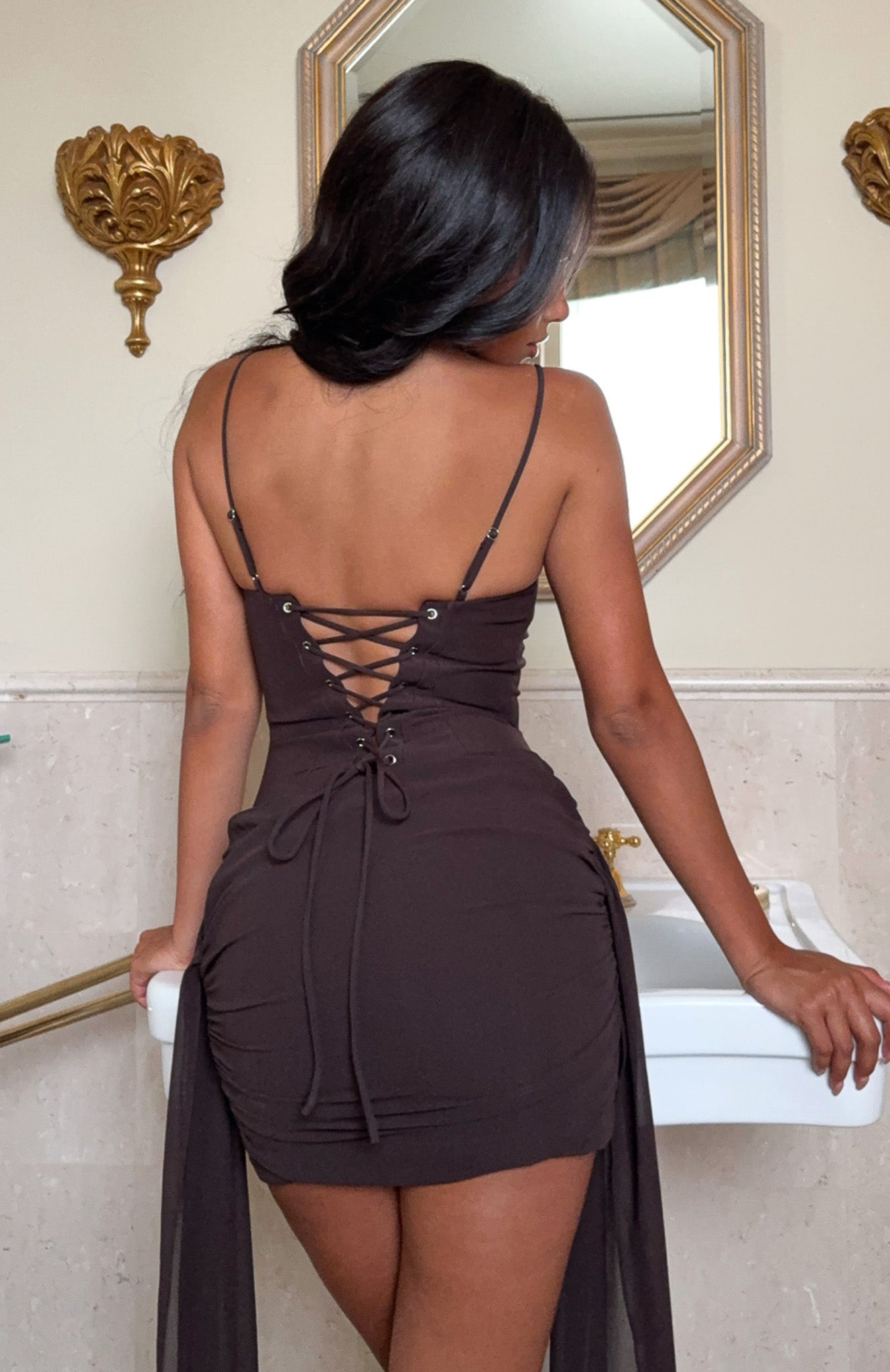 Cherub Charm Mini Dress Dark Choc | White Fox Boutique US