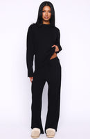 Come A Long Way Soft Lounge Ribbed Wide Leg Pants Black