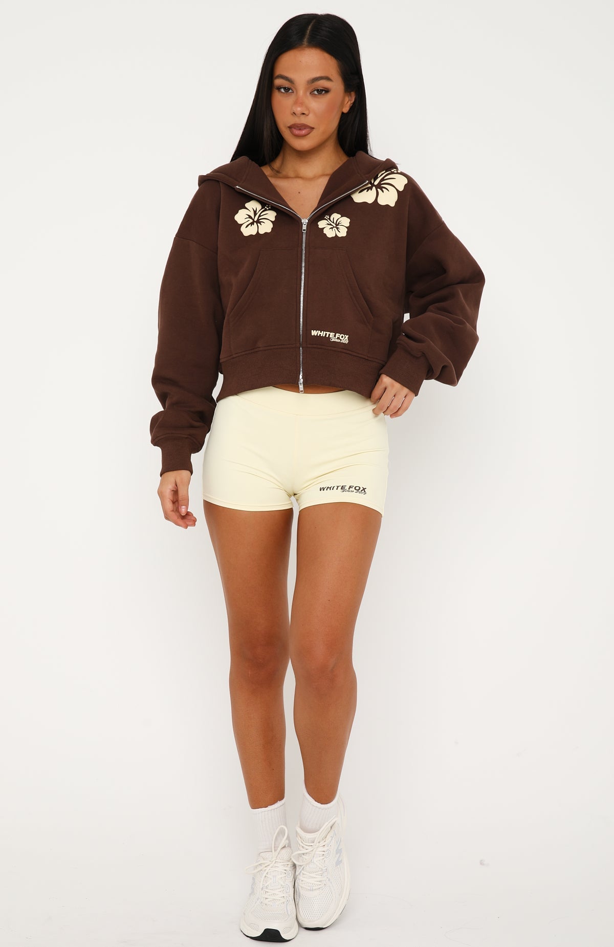 Come Catch Me Boxy Zip Front Hoodie Chocolate | White Fox Boutique US