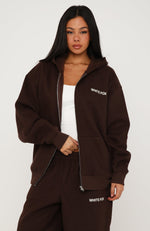 Core Classic Zip Front Hoodie Chocolate | White Fox Boutique US