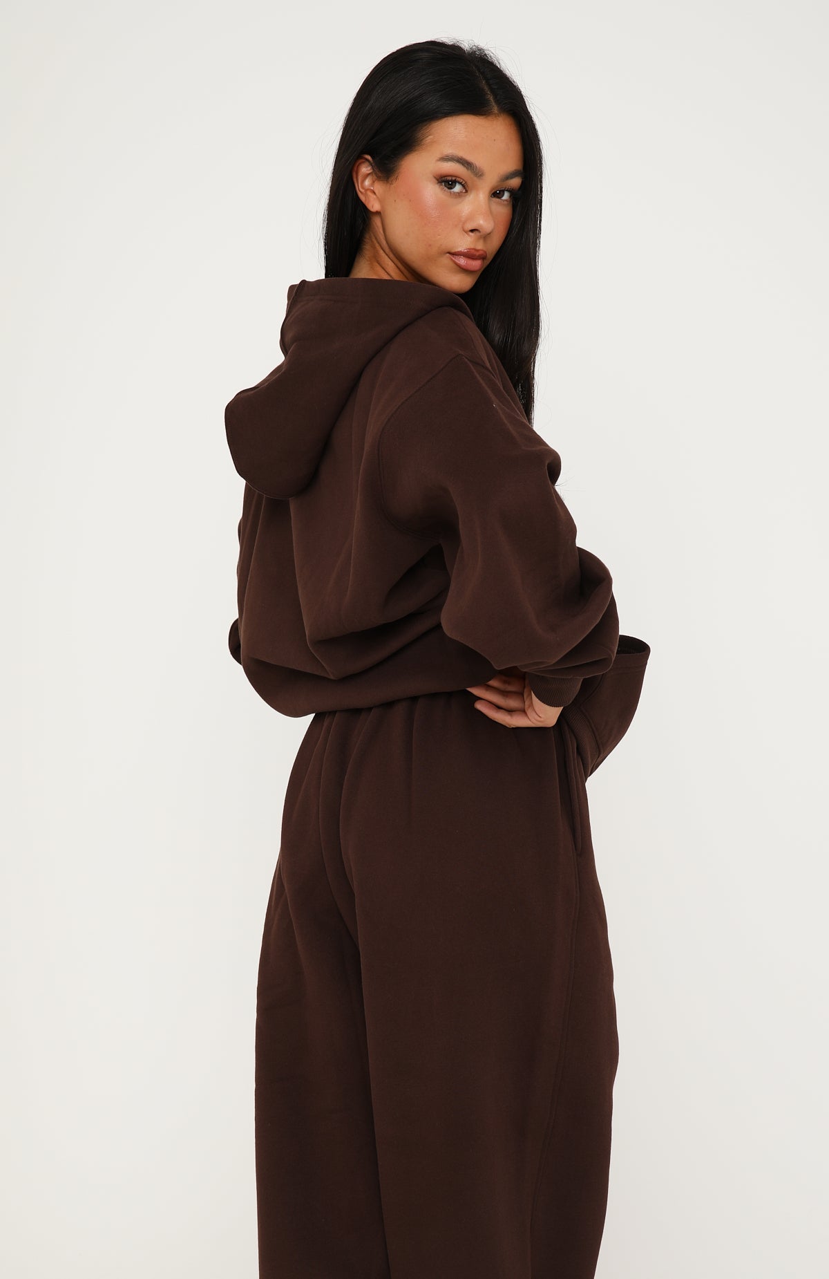 Core Classic Zip Front Hoodie Chocolate | White Fox Boutique US