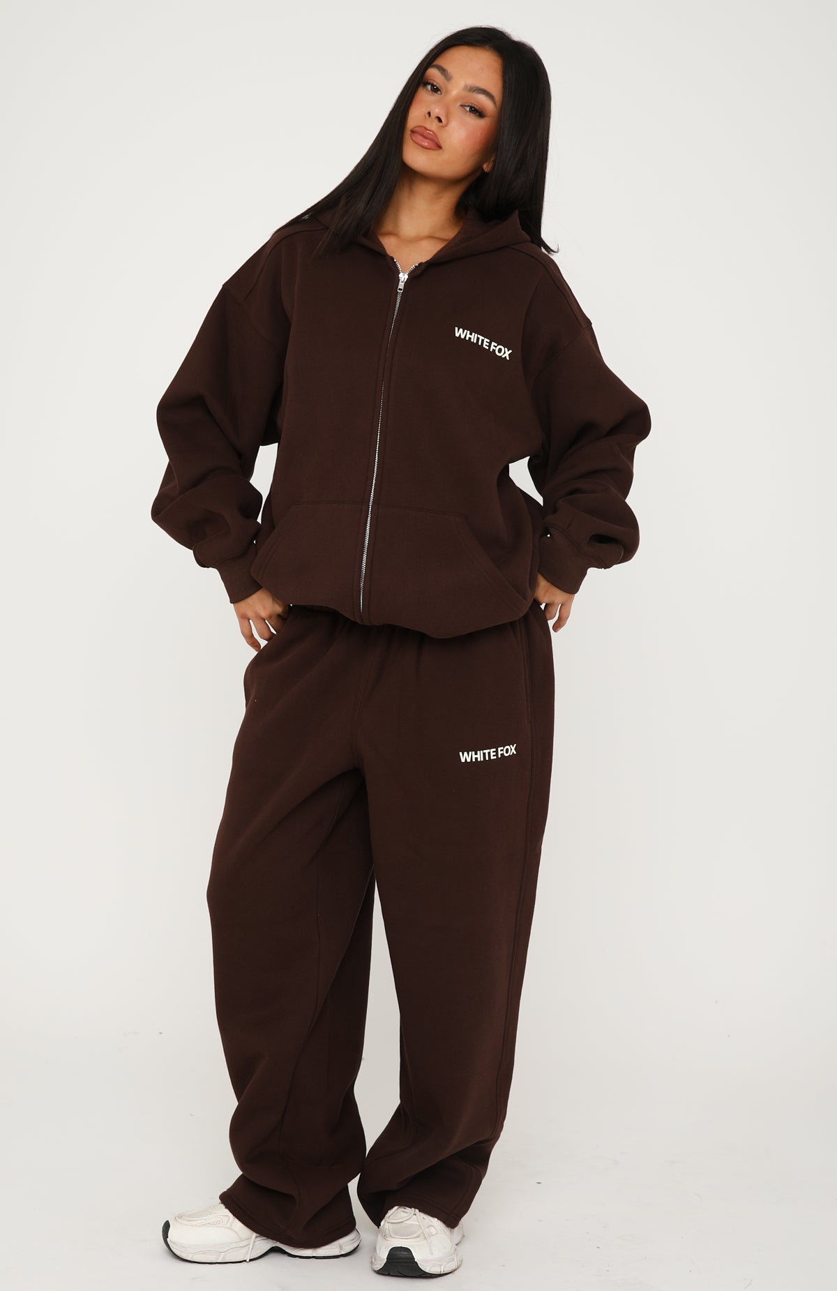 Core Classic Zip Front Hoodie Chocolate | White Fox Boutique US
