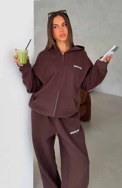Core Classic Zip Front Hoodie Chocolate | White Fox Boutique US