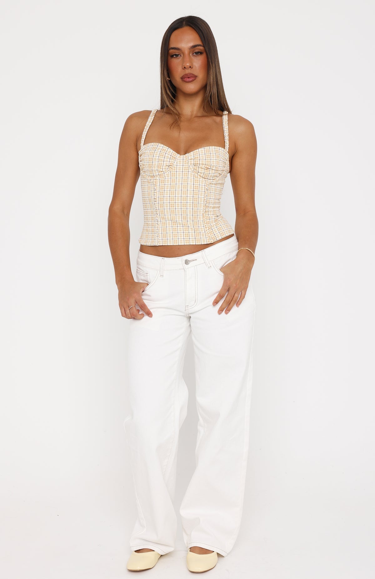 Cosmic Crush Bustier Burnt Butter Check | White Fox Boutique US