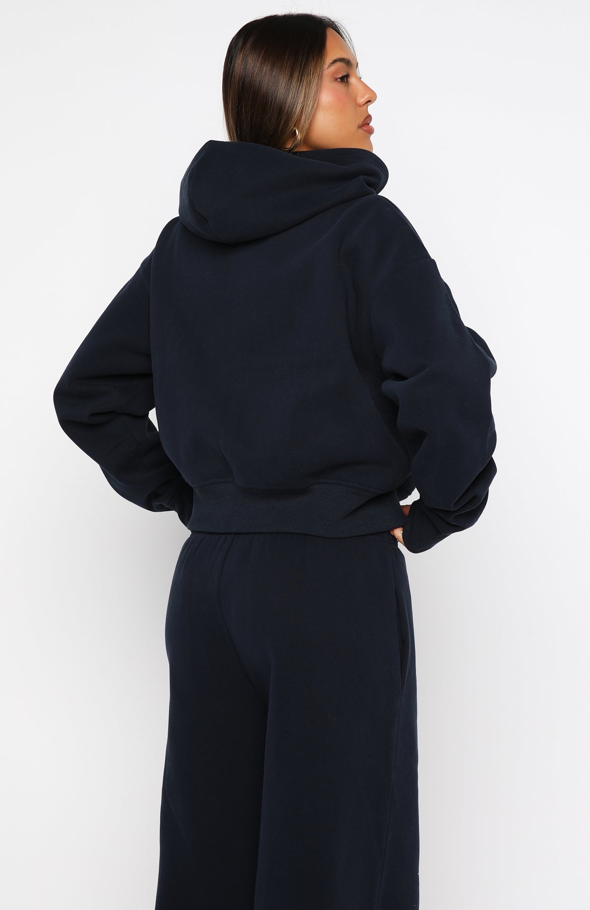 Daydreamers Madeline Boxy Zip Front Hoodie Navy | White Fox