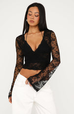 Did You Miss Me Long Sleeve Lace Top Black | White Fox Boutique US