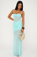 Drop Dead Gorgeous Mesh Maxi Dress Aqua