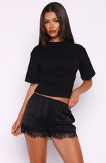Easy Breeze Satin Lace Shorts Black | White Fox Boutique US