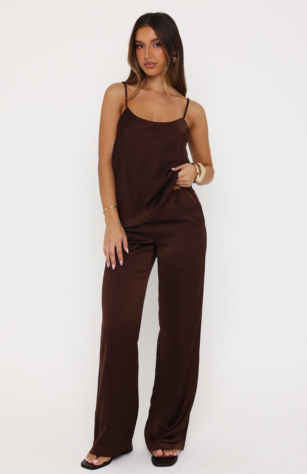 Falling Fast Satin Cami Top Chocolate | White Fox Boutique US