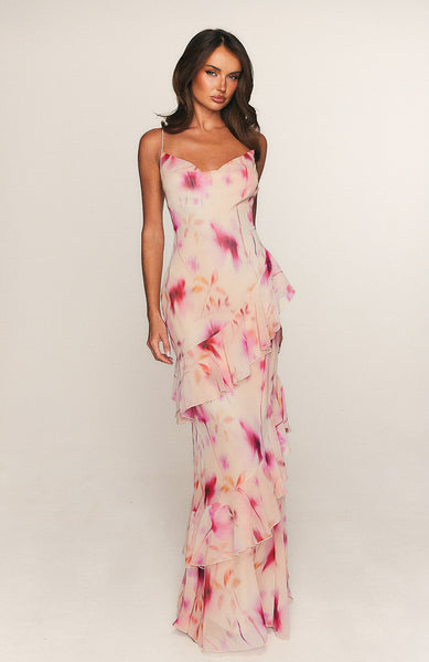 white fox maxi dress Garden Serenade Champagne Hour Shes red carpet ready SIZE:A16 A line Black Evening sku_343969