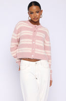 Ice Bae Stripe Knit Cardigan Strawberry Cream Stripe