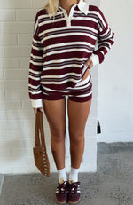 It's Ok, I'm Ok Knit Shorts Wine Stripe