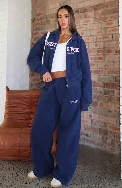Just For Now Fleece Wide Leg Sweatpants Navy
