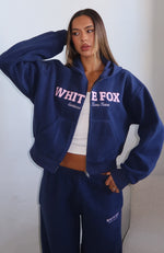 Just For Now Fleece Boxy Zip Front Hoodie Navy | White Fox Boutique US