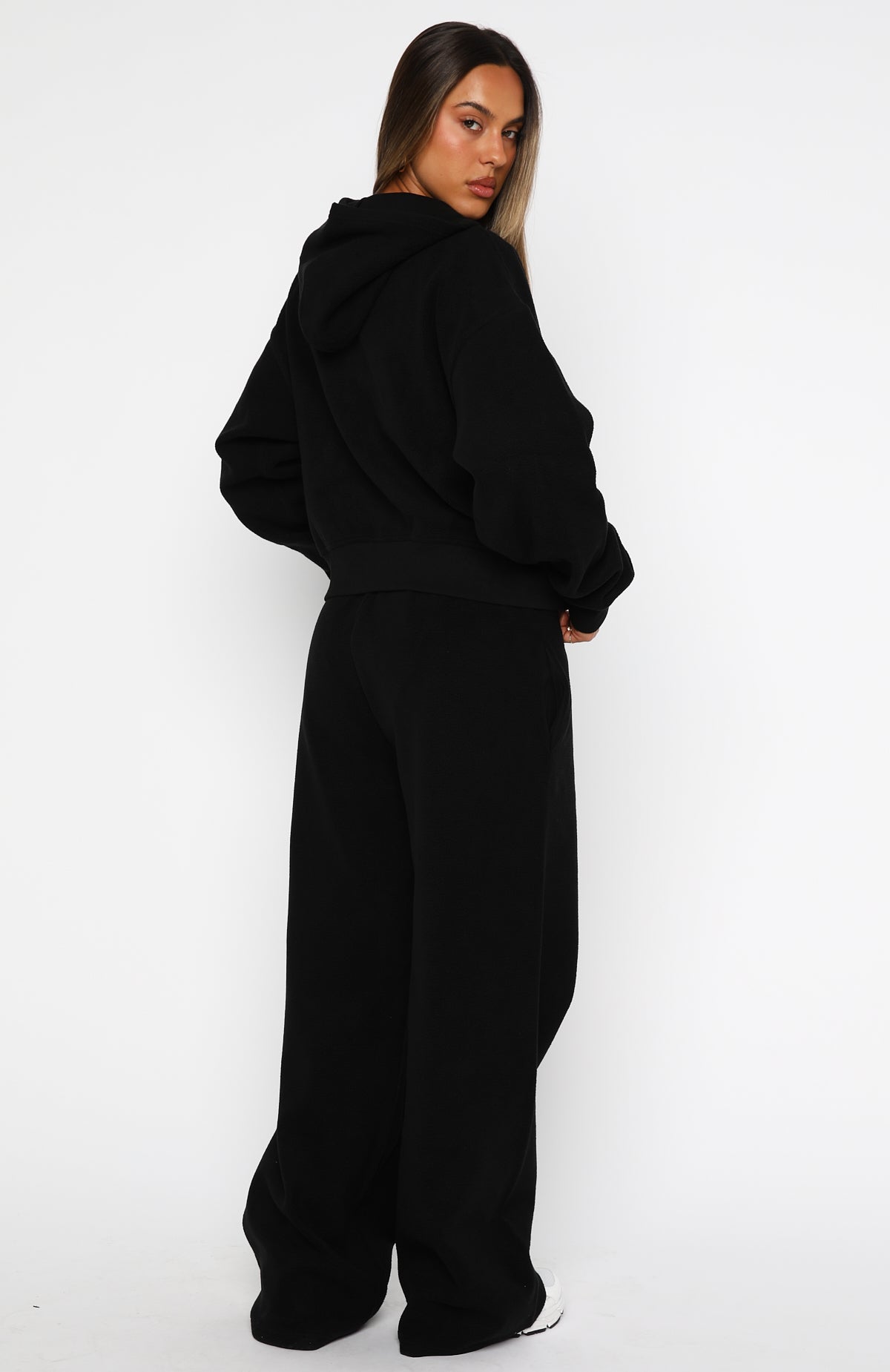 Just For Now Fleece Wide Leg Sweatpants Black | White Fox Boutique US