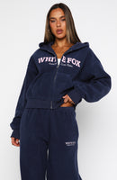 Just For Now Fleece Boxy Zip Front Hoodie Navy