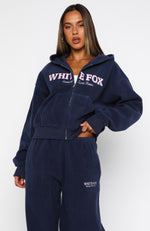 Just For Now Fleece Boxy Zip Front Hoodie Navy | White Fox Boutique US