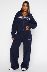 Just For Now Fleece Wide Leg Sweatpants Navy | White Fox Boutique US