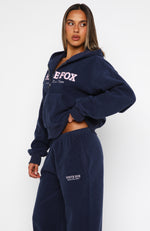 Just For Now Fleece Boxy Zip Front Hoodie Navy | White Fox Boutique US