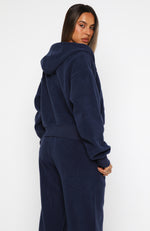 Just For Now Fleece Boxy Zip Front Hoodie Navy | White Fox Boutique US