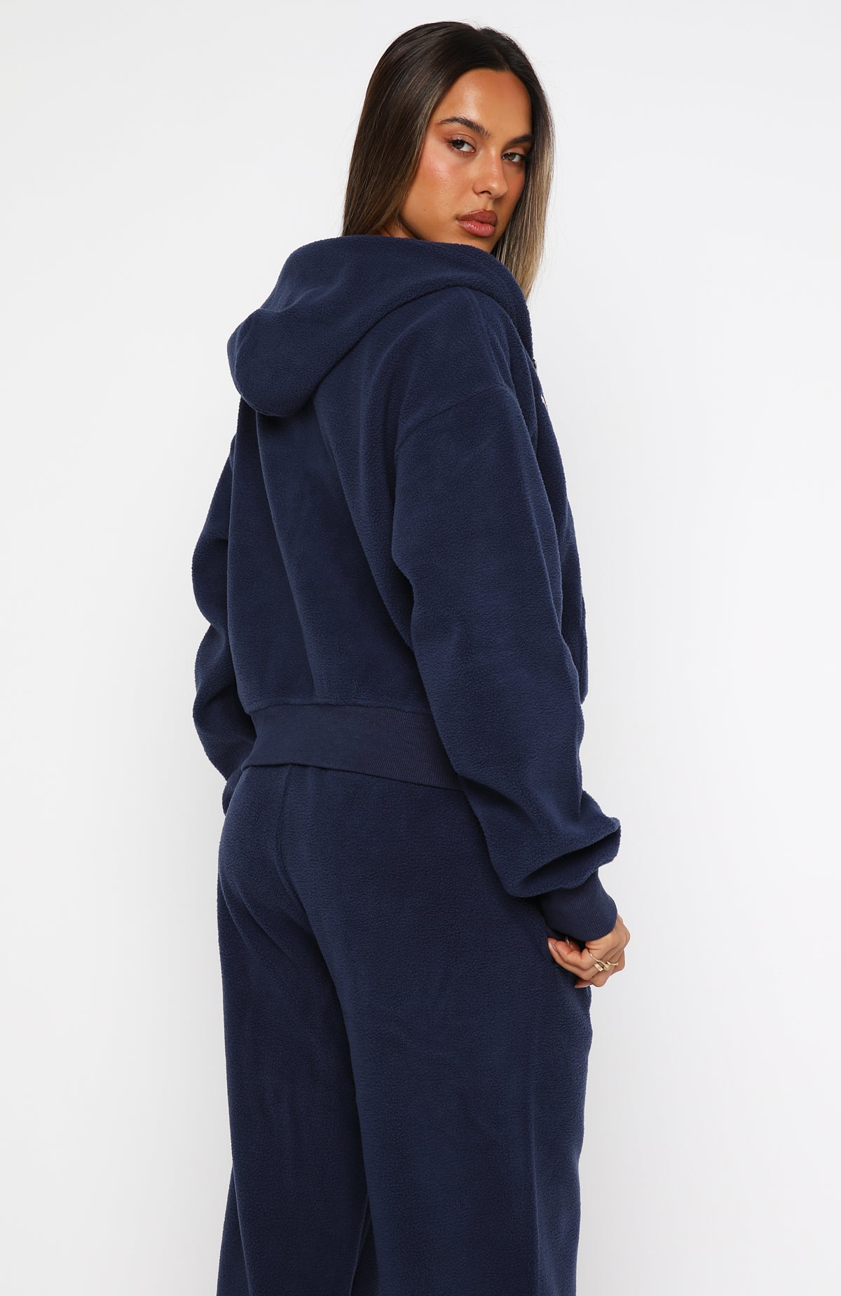 Just For Now Fleece Boxy Zip Front Hoodie Navy | White Fox Boutique US