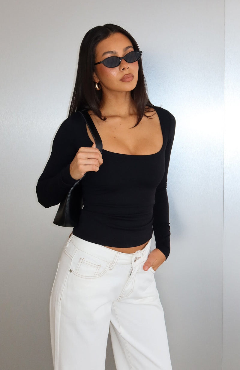 Keep Guessing Long Sleeve Top Black