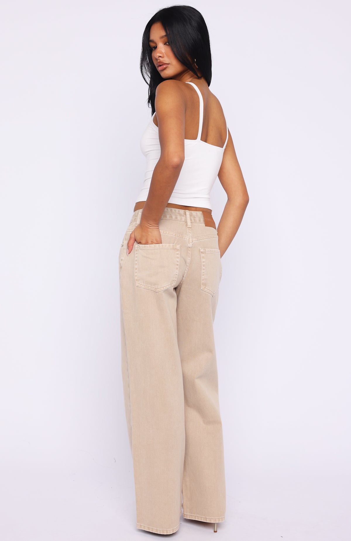 Kendall Mid Rise Wide Leg Jeans Sesame Wash | White Fox Boutique US