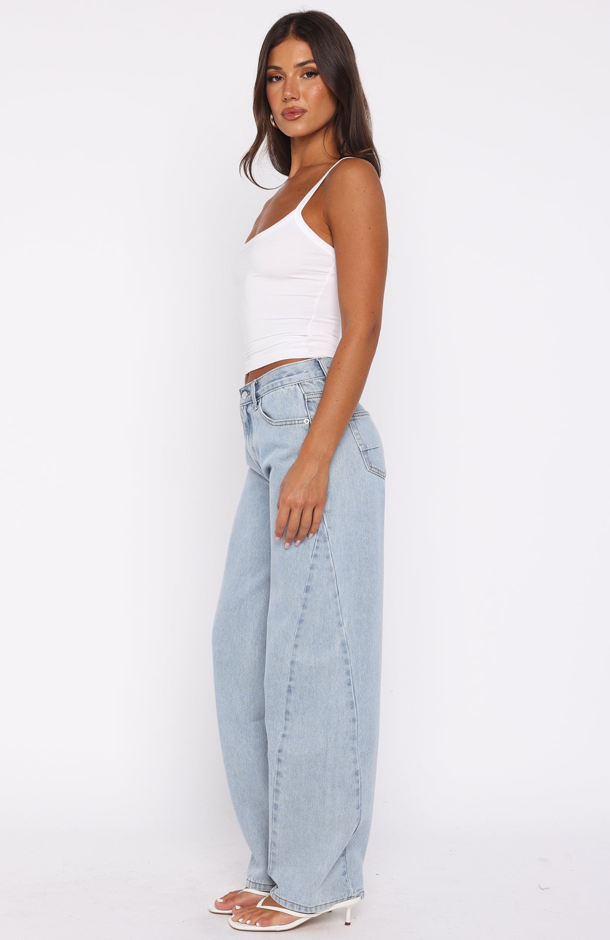 Kiara Mid Rise Barrel Leg Jeans Mid Blue | White Fox Boutique US