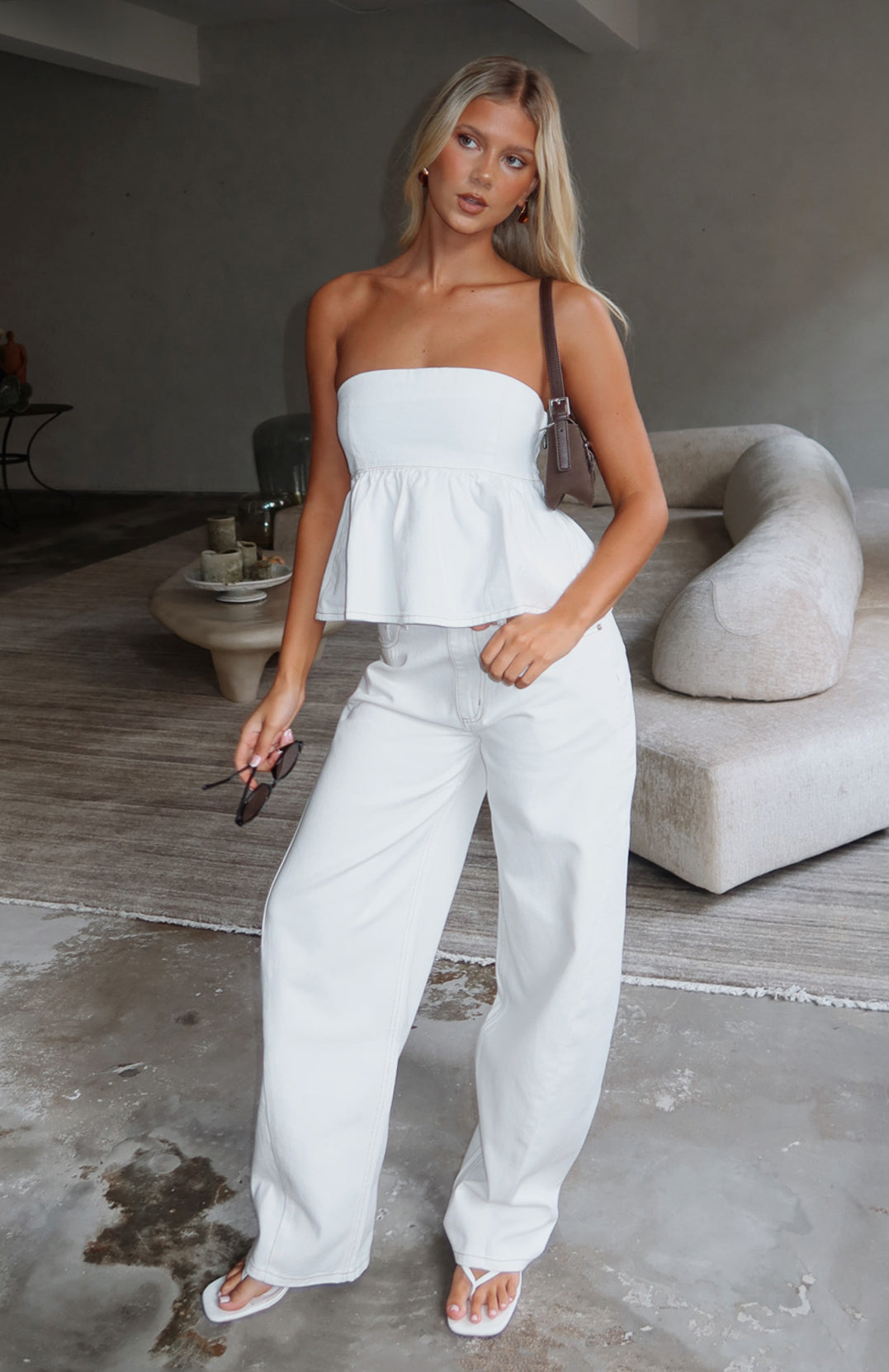white christmas dresses Kiara Mid Rise Barrel Leg Jeans Off White