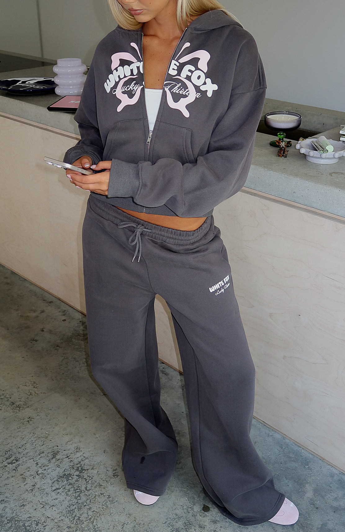 Lucky Thirteen Audrina Wide Leg Sweatpants Volcanic | White Fox