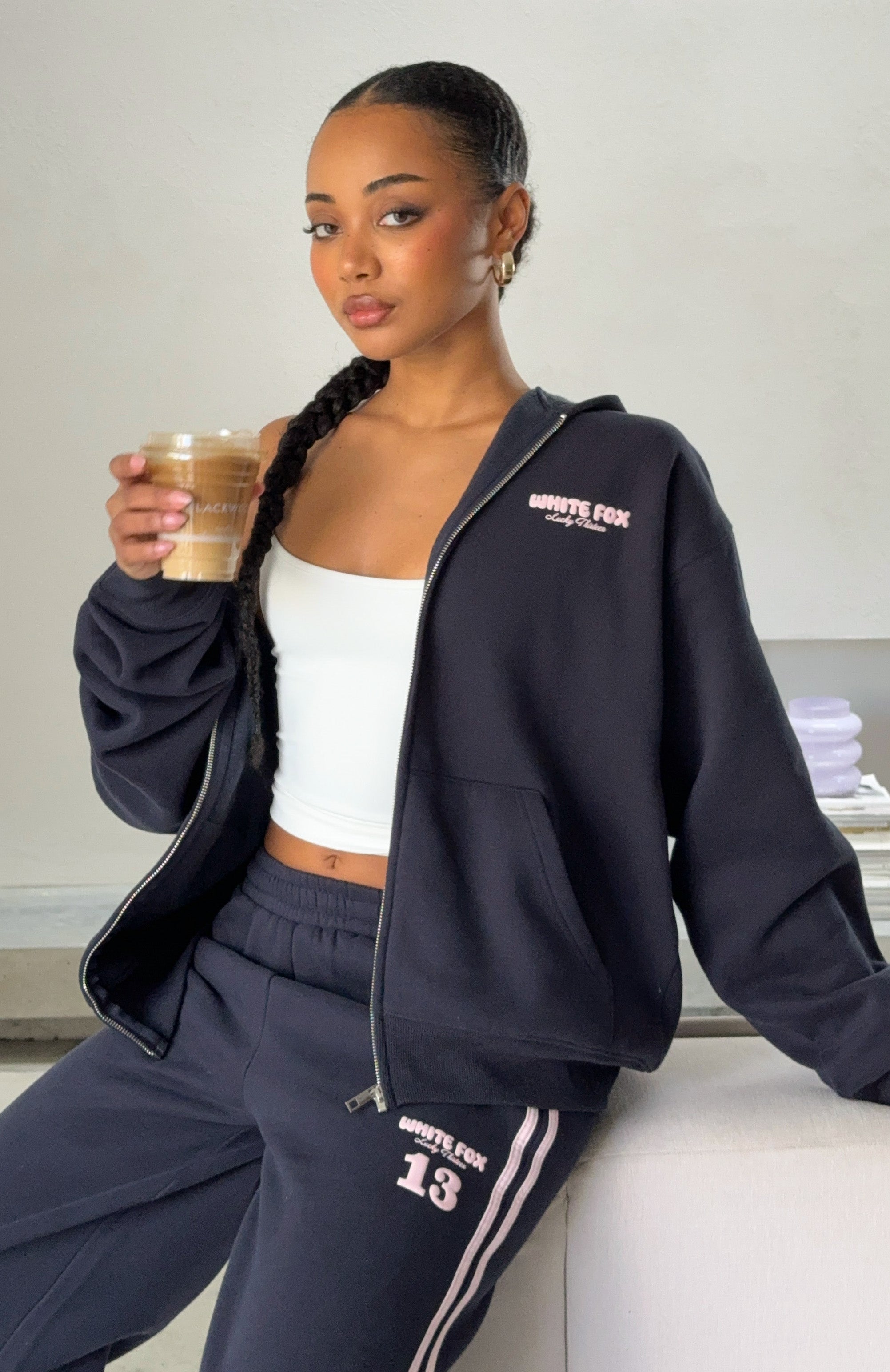 Lucky Thirteen Charise Zip Front Hoodie Navy | White Fox Boutique US