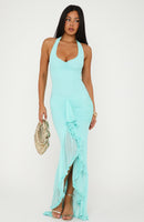 Main Character Energy Mesh Maxi Dress Aqua