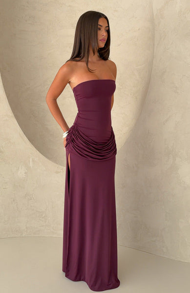 purple strapless maxi dress STRAPLESS CORSET MAXI DRESSES-Purple S