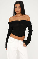 Mood Forever Long Sleeve Off Shoulder Top Black
