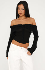 Mood Forever Long Sleeve Off Shoulder Top Black | White Fox