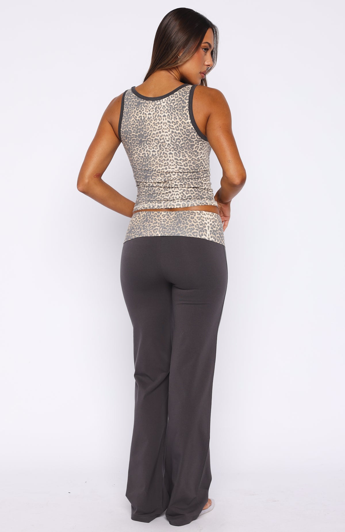My Own Sunshine Fold Over Pants Charcoal/Leopard Print | White Fox My Own Sunshine Fold Over Pants Charcoal/Leopard Print | White Fox