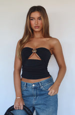 Never Bothered Strapless Top Black