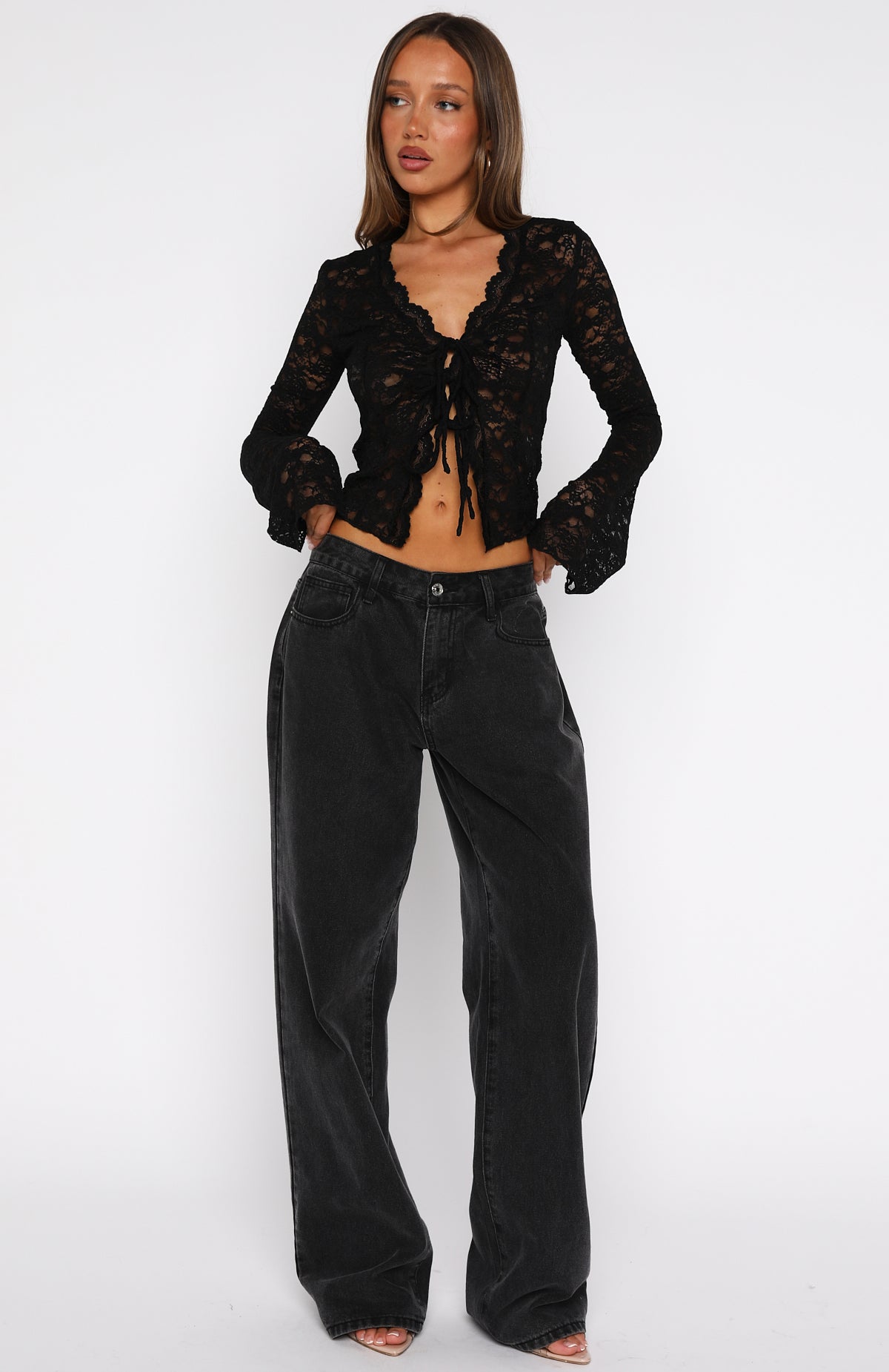 Oh So Careless Long Sleeve Lace Top Black | White Fox Boutique US