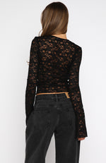 Oh So Careless Long Sleeve Lace Top Black | White Fox Boutique US