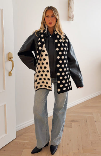 Olesia Polka Dot Scarf Black & Cream | White Fox Boutique US