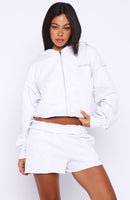 On My Own Terms Boxy Zip Front Hoodie Grey Marle