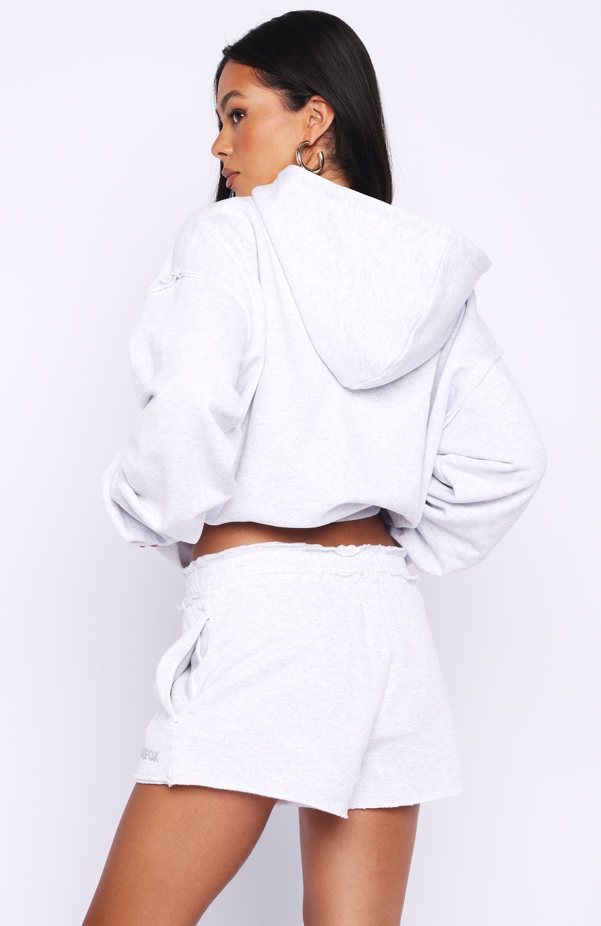On My Own Terms Boxy Zip Front Hoodie Grey Marle | White Fox