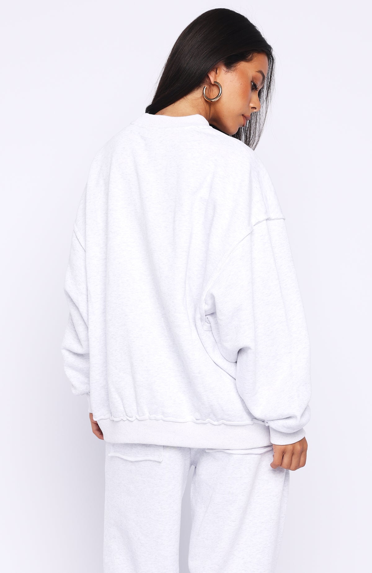 On My Own Terms Oversized Drop Shoulder Sweater Grey Marle | White