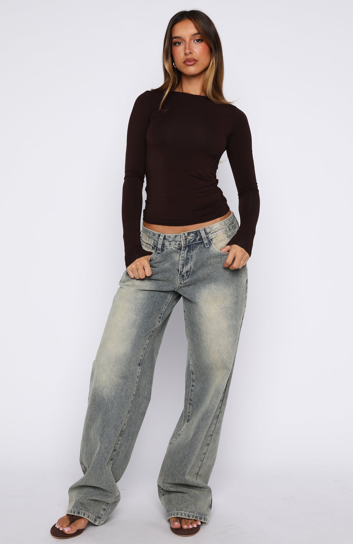 Only For Tonight Long Sleeve Top Dark Chocolate | White Fox