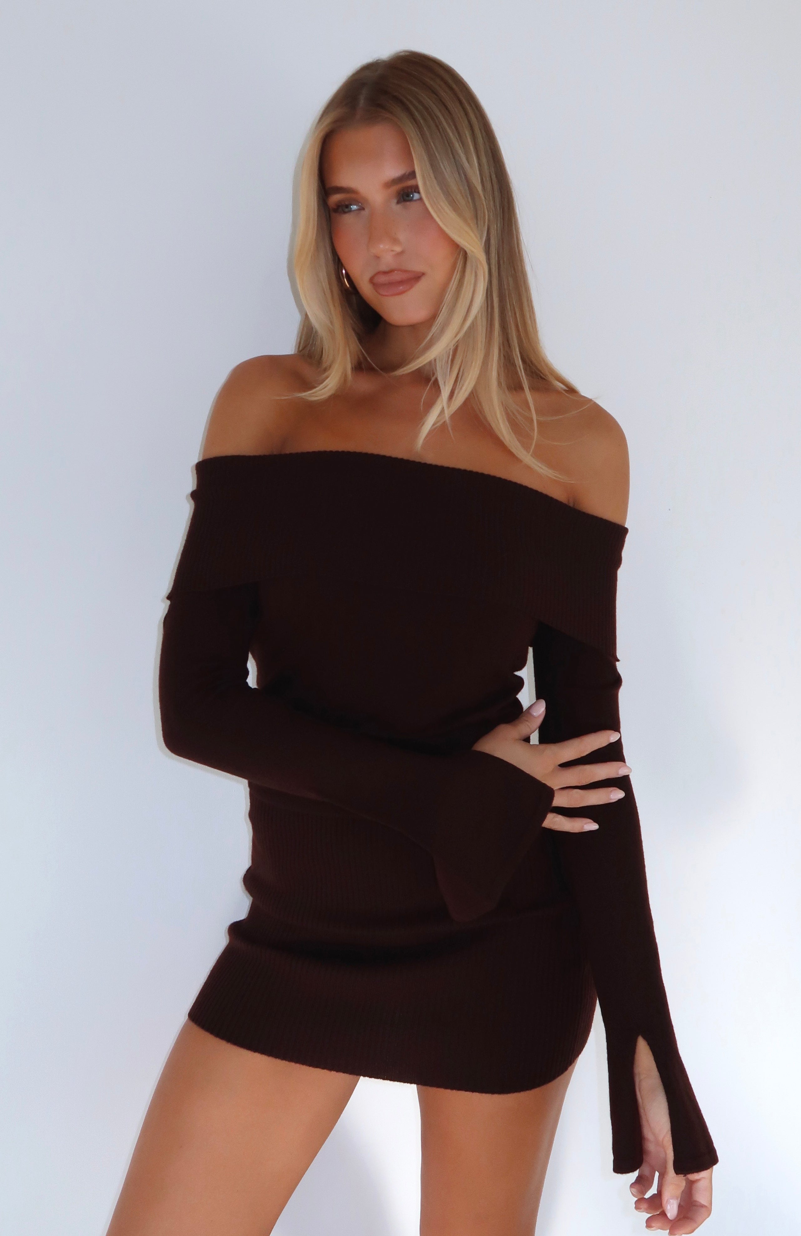 Parental Guidance Knit Mini Dress Chocolate | White Fox Boutique US