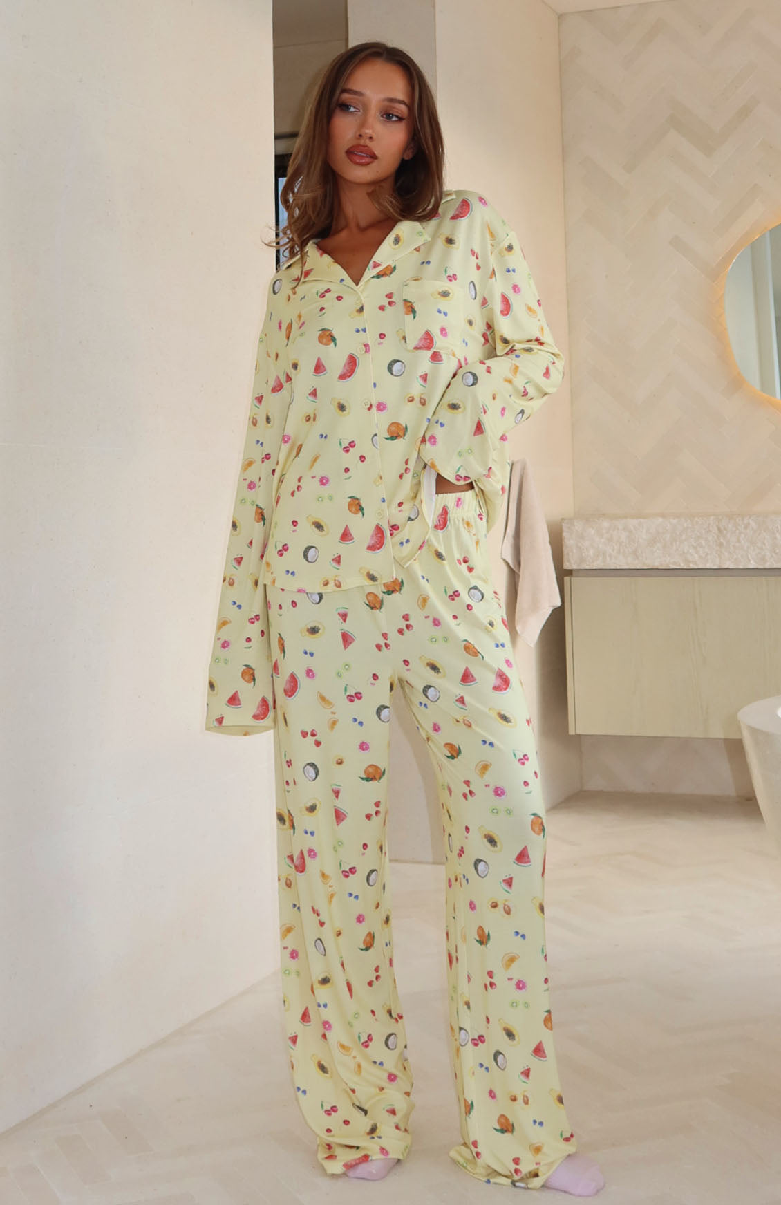 Pillow Talk Printed Long Sleeve Pyjama Set Fruit Salad | White Fox ...