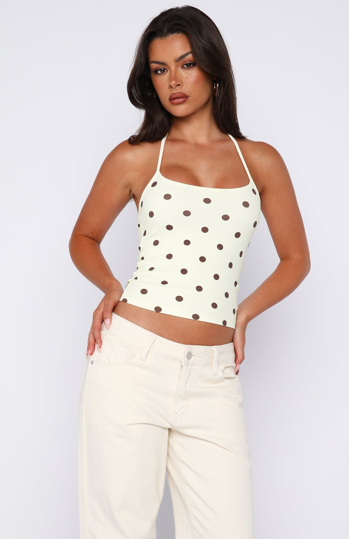 Poker Face Halter Top Chocolate/Banana Polka Dot | White Fox