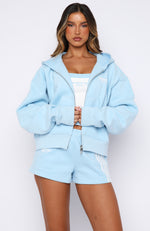Release 15 Asalia Boxy Zip Front Hoodie Blue | White Fox Boutique US